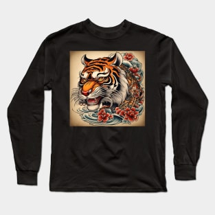 Old School Vintage Tattoo Art Tiger Long Sleeve T-Shirt